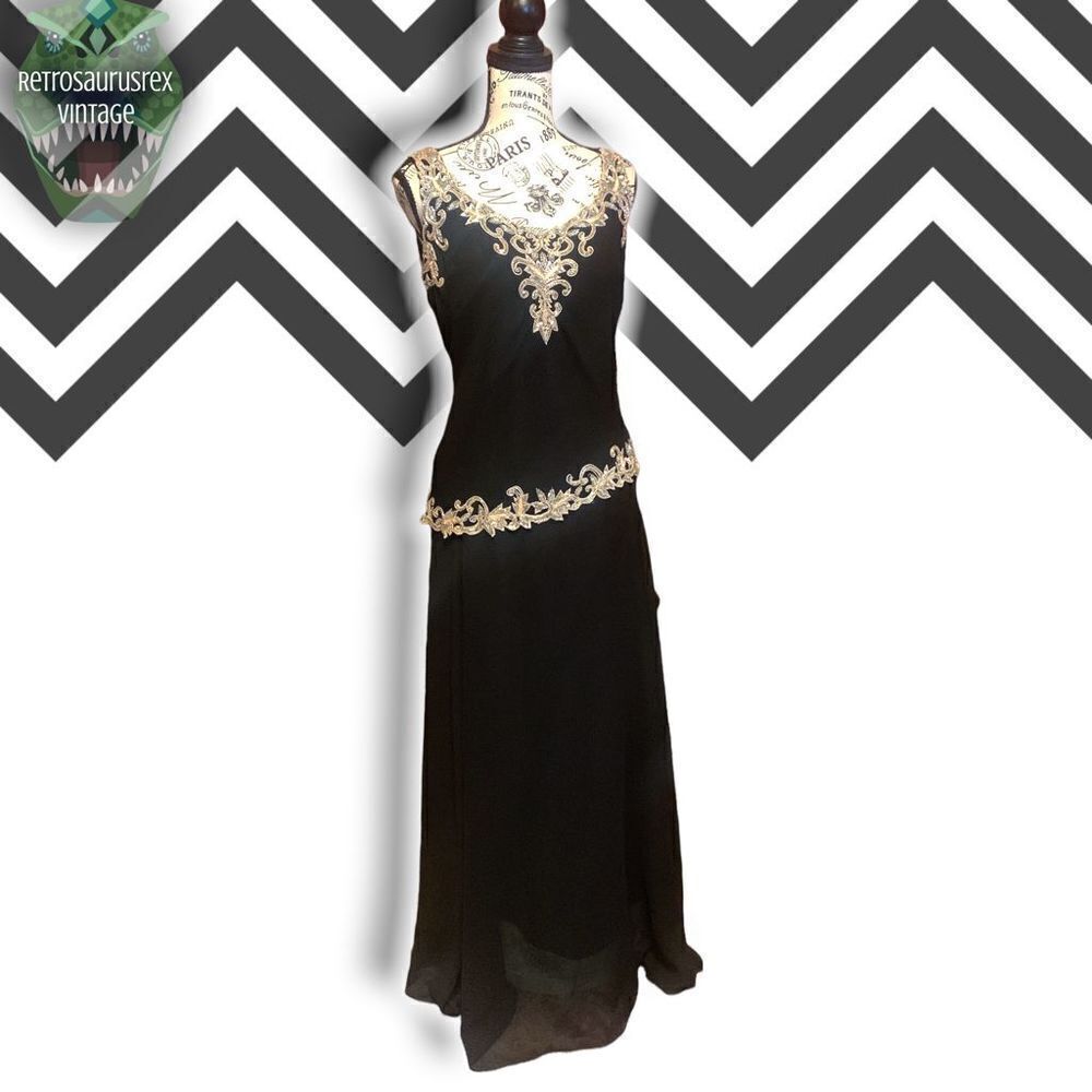 VINTAGE J’Kara 1990’s Beaded Chiffon Special Occasion Glam Gown & Jacket, Size 6 - Picture 8 of 9